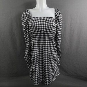 Divided Women Milkmaid  Mini Dress Small Black Gingham Soft Girl Retro Indie NEW